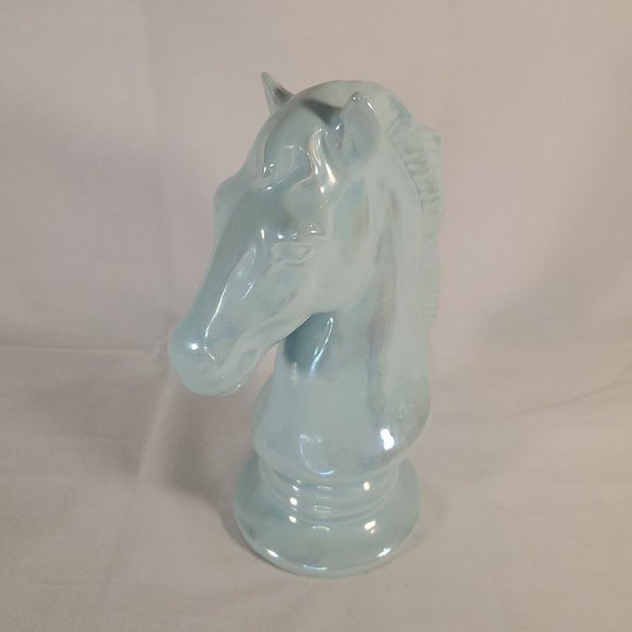 Iridescent Blue Horse Head Bust Sculpture Statue Art Home Decor Chess Bedroom - Picture 2 of 16